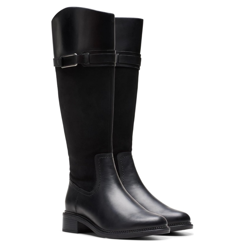 Clarks Women's Maye Carly Knee High Boot Leather / Suede Black US 6.5 NWOT - Picture 1 of 8
